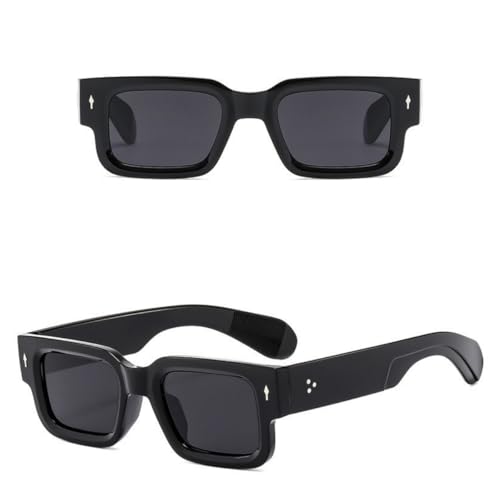 IKUVNA Square Thick Frame Rectangle Sunglasses for Women Men Retro Sunglasses Trendy Chunky Eyewear Black Shades (Black) - Image 2