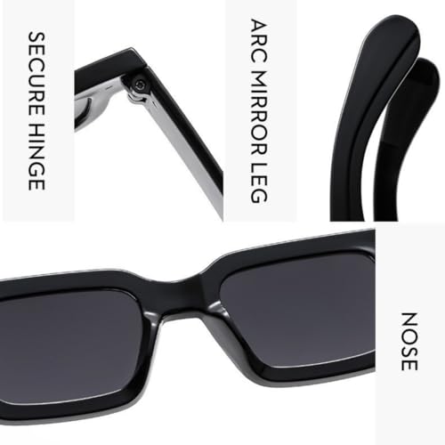 IKUVNA Square Thick Frame Rectangle Sunglasses for Women Men Retro Sunglasses Trendy Chunky Eyewear Black Shades (Black) - Image 5