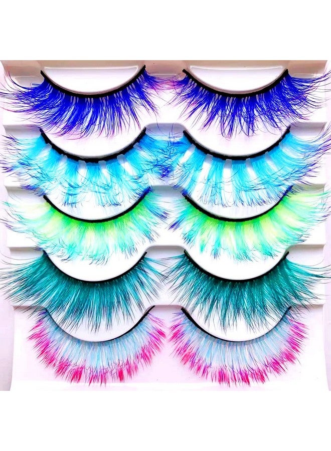 Sunniess Hair Sunniess Ombre Colored Lashes Silk Protein Fluffy Wispy Volume Fake Lashes For Halloweens Cosplay Party Stage Russian D Curl Lashes With Color Make Up Faux Mink False Eyelashes 5 Pairs (Ag00) - Image 1