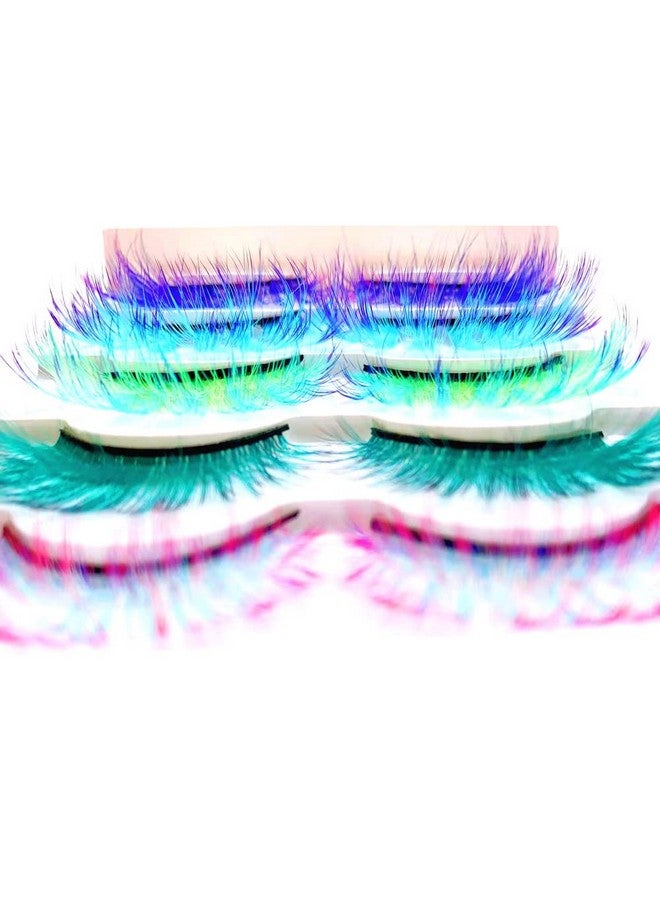 Sunniess Hair Sunniess Ombre Colored Lashes Silk Protein Fluffy Wispy Volume Fake Lashes For Halloweens Cosplay Party Stage Russian D Curl Lashes With Color Make Up Faux Mink False Eyelashes 5 Pairs (Ag00) - Image 4
