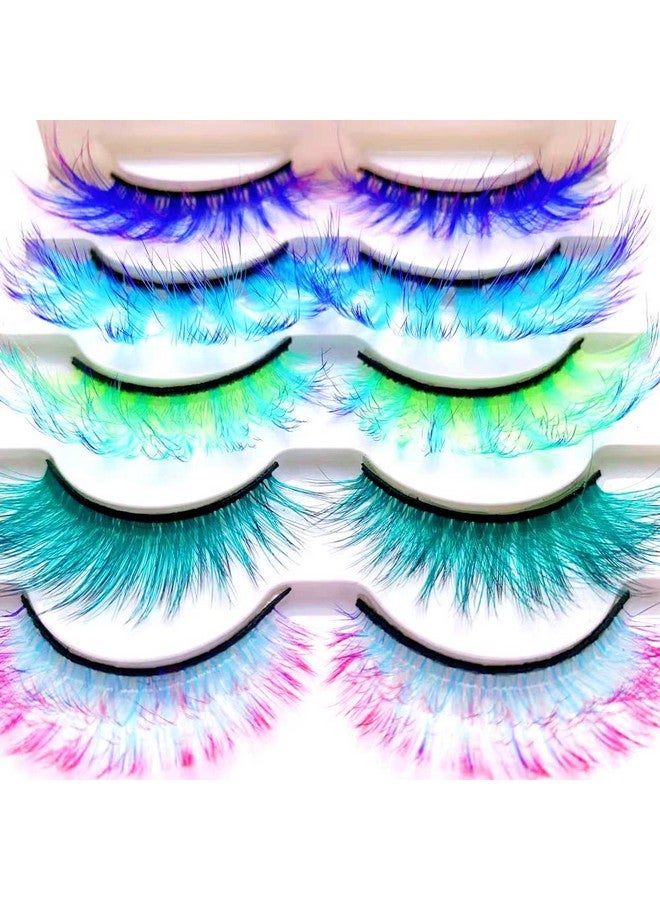 Sunniess Hair Sunniess Ombre Colored Lashes Silk Protein Fluffy Wispy Volume Fake Lashes For Halloweens Cosplay Party Stage Russian D Curl Lashes With Color Make Up Faux Mink False Eyelashes 5 Pairs (Ag00) - Image 3