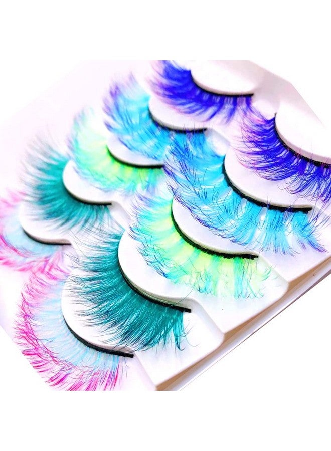 Sunniess Hair Sunniess Ombre Colored Lashes Silk Protein Fluffy Wispy Volume Fake Lashes For Halloweens Cosplay Party Stage Russian D Curl Lashes With Color Make Up Faux Mink False Eyelashes 5 Pairs (Ag00) - Image 5