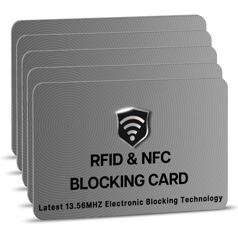 SaiTech IT 5 Pack RFID Blocking Cards, One Protects Entire Wallet Purse, NFC Contactless Bank Debit Credit Card Protector ID ATM Guard - Grey - Image 1