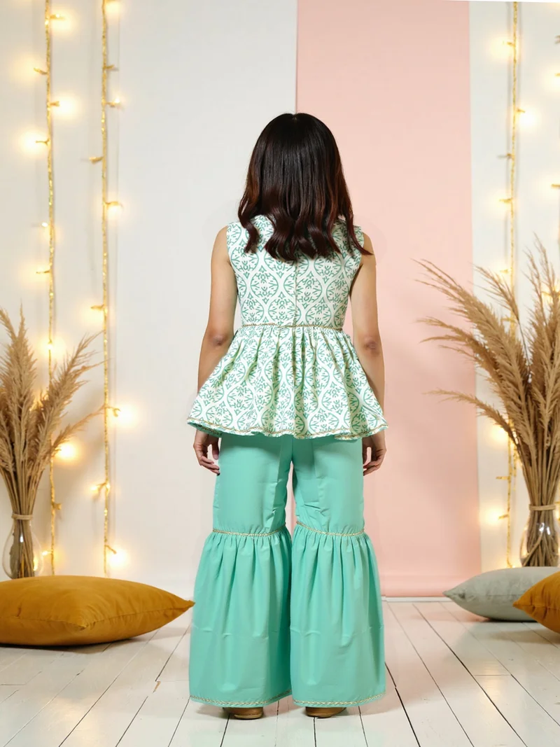 Nautinati Nautinati Green Ethnic Top & Bottom Set For Girls