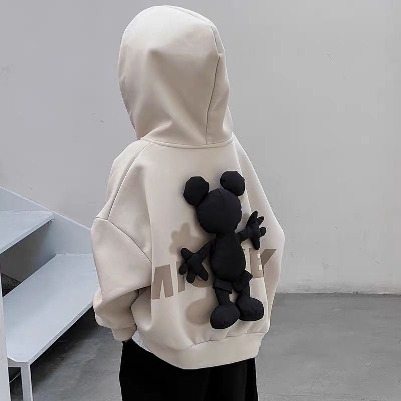 Kids Jacket 3D Mickey Hoodie Fashion Casual Coat Rice apricot white jacket 