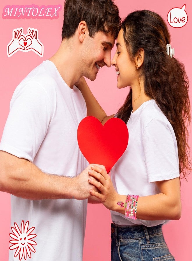mintolex Valentines Gifts for Her Pink Love Heart Heishi Letter Beaded Bracelet Set for friends, Girlfriend, Wife, Sister, Galentines, Women Valentine’s Day Outfits Costume Accessories - HAPPY LOVE - Image 5