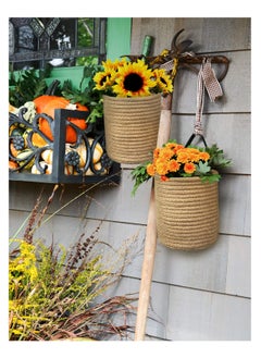 Excefore 2pack Wall Hanging Rope Basket, Small Woven Bathroom Dirty Clothes Basket, Fern Hanging Rope Basket, Flower Basket Decor Set Boho  - Image 5
