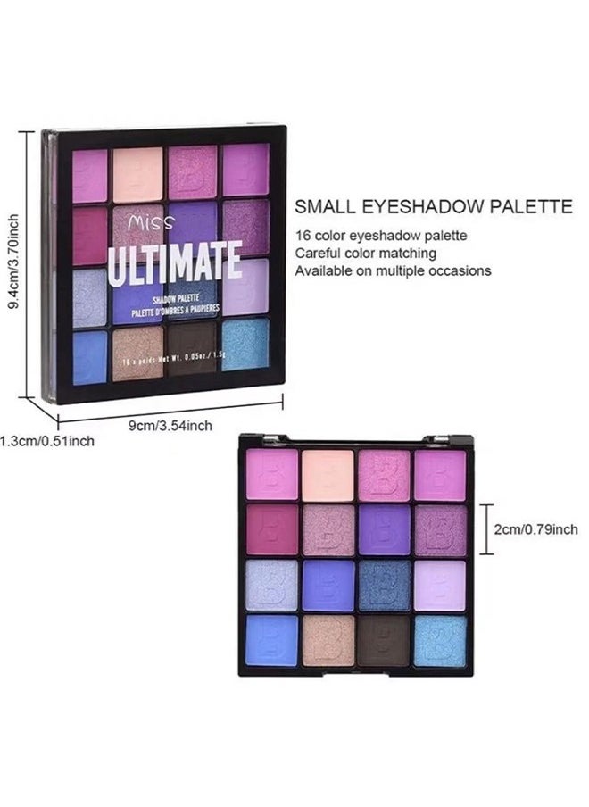 MISS - 16 Colors Shimmer Matte Eyeshadow Palette, Waterproof Color pop Navy Blue Eyeshadow Purple Eye Shadow Paleta Series, Matt Powder Pressed Eye Pallet, Highly Pigmented Shiny Glitter Eyeshadow Makeup - Image 1