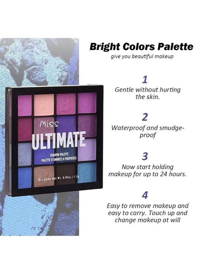 MISS - 16 Colors Shimmer Matte Eyeshadow Palette, Waterproof Color pop Navy Blue Eyeshadow Purple Eye Shadow Paleta Series, Matt Powder Pressed Eye Pallet, Highly Pigmented Shiny Glitter Eyeshadow Makeup - Image 1