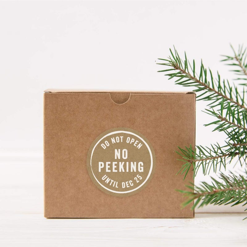 SBlabels No Peeking Christmas Stickers / 250 Brown Kraft Christmas Gift Tags / 4 Festive Winter Holiday Designs/North Pole Naughty Or Nice Santa Labels/Made in The USA - Image 4