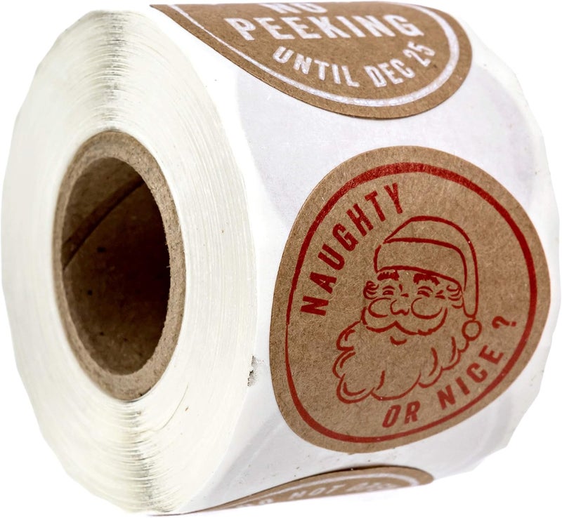 SBlabels No Peeking Christmas Stickers / 250 Brown Kraft Christmas Gift Tags / 4 Festive Winter Holiday Designs/North Pole Naughty Or Nice Santa Labels/Made in The USA - Image 2