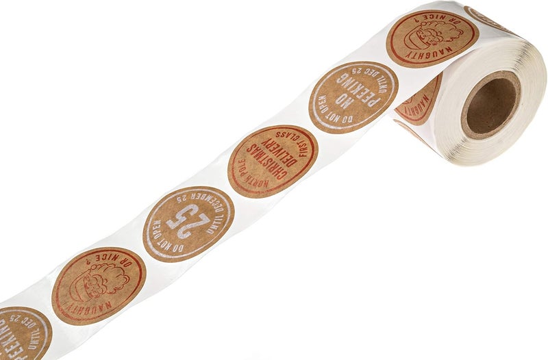 SBlabels No Peeking Christmas Stickers / 250 Brown Kraft Christmas Gift Tags / 4 Festive Winter Holiday Designs/North Pole Naughty Or Nice Santa Labels/Made in The USA - Image 3