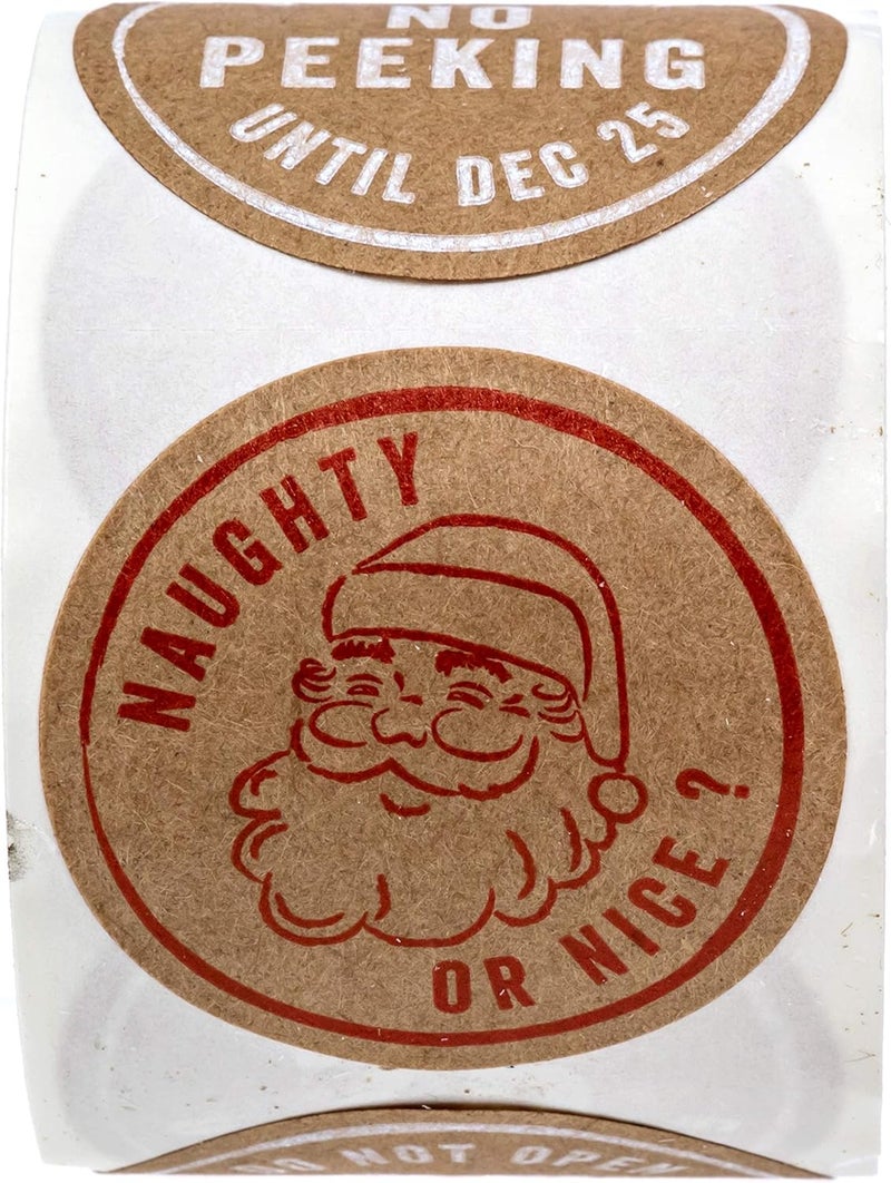 SBlabels No Peeking Christmas Stickers / 250 Brown Kraft Christmas Gift Tags / 4 Festive Winter Holiday Designs/North Pole Naughty Or Nice Santa Labels/Made in The USA - Image 5