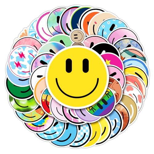 Wercokt 50PCS Smiling Stickers, Cute Water Bottle Stickers for Kids, for Teaching Rewards, Notebooks, Stationery, Luggage, Cartoon PVC Happy Stickers - Image 1