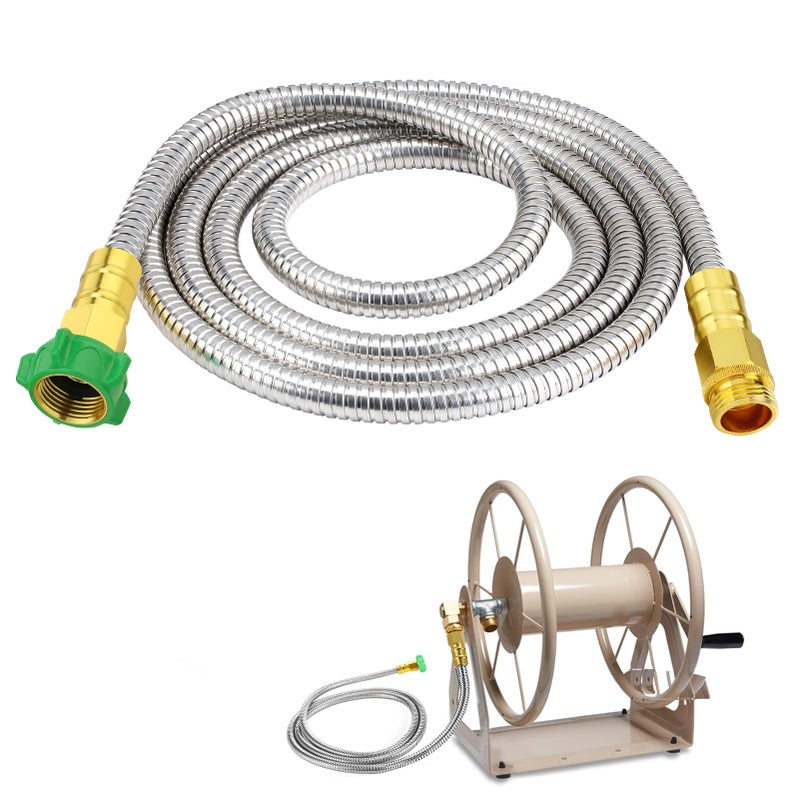 Beeplove Short Garden Hose with Male to Female Connector 10ft Metal Leakproof Leader Hose for Hose Reel Heavy Duty 304 Stainless Steel Flexible Hose for Outdoor Garden Watering Car Pet Cleaning - Image 2