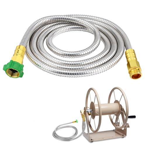 Beeplove Short Garden Hose with Male to Female Connector 10ft Metal Leakproof Leader Hose for Hose Reel Heavy Duty 304 Stainless Steel Flexible Hose for Outdoor Garden Watering Car Pet Cleaning - Image 1