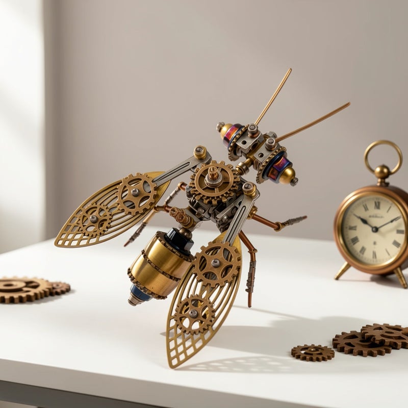 Steampunk Mechanical Bee 3D Puzzle A023 Gold Metal Insect Model Kit DIY Flying Robot Desktop Decoration - Image 5