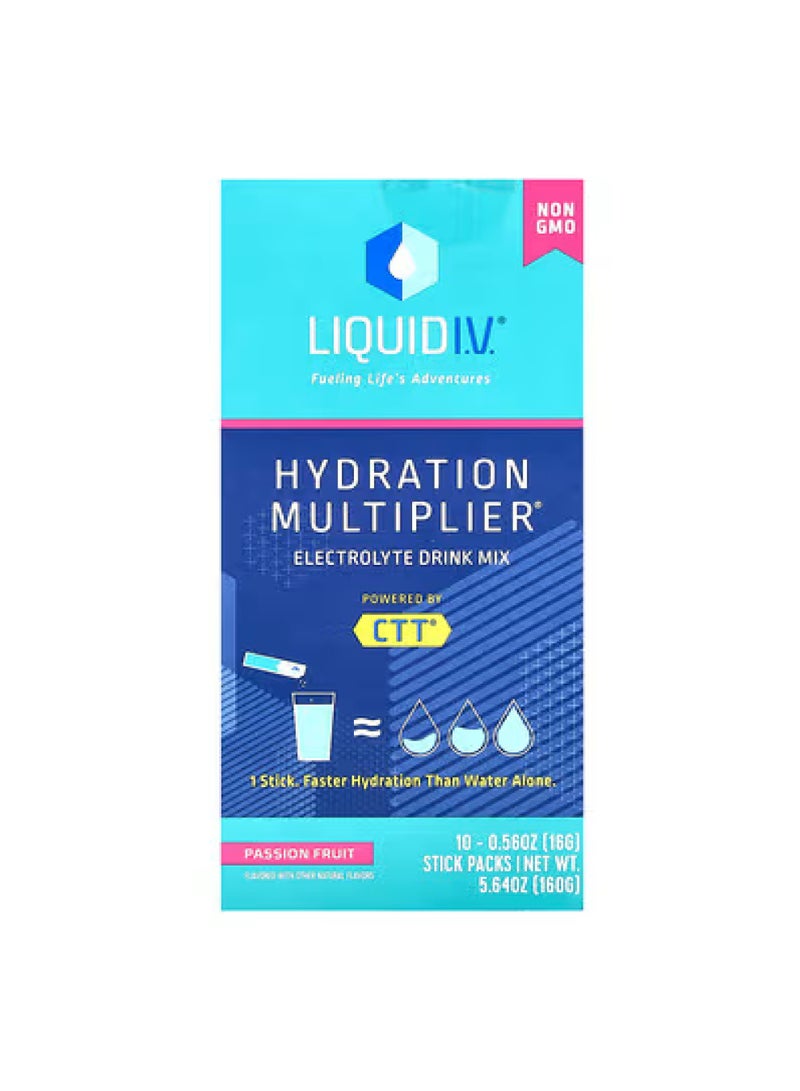Hydration Multiplier, Electrolyte Drink Mix, Passion Fruit, 10 Stick Packs, 0.56 oz (16 g) Each