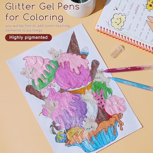 miikoul Glitter Gel Pens, 24 Pack Super Glitter Colors Paint Pens 1.0mm Fine Tip Large Capacity Colored Drawing Pens Sparkle Paint Pen for Kids Adults DIY Craft Making, Coloring, Doodling, Scrapbooking - Image 4