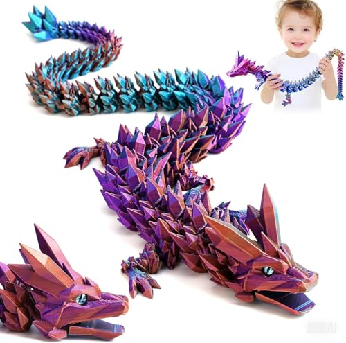 SHUWND Large 3D Printed Dragon 24 inch Articulated Crystal Dragon Toys with Wings Big 3D Printed Animals ADHD Fidget Toy Gifts for Desk Decor Perfect Desk Pet for Animal Collectors - Image 1