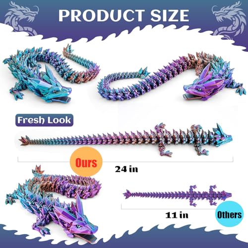 SHUWND Large 3D Printed Dragon 24 inch Articulated Crystal Dragon Toys with Wings Big 3D Printed Animals ADHD Fidget Toy Gifts for Desk Decor Perfect Desk Pet for Animal Collectors - Image 5