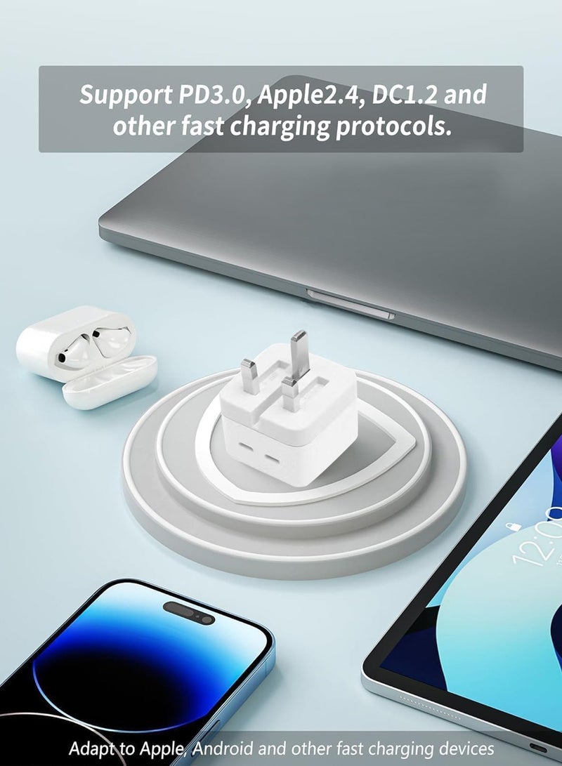 هيروكس شاحن سريع للآيفون بقوة 35 وات | منفذا USB Type-C مزدوجان 3.0 مع كابل سريع بطول 2 متر، قابس USB C قابل للطي، متوافق مع آيفون 14/14Pro/14Pro Max/14 Plus/13Pro Max/13 Pro/13/12/11/XS، وآيباد ميني 6/آيباد برو - Image 4