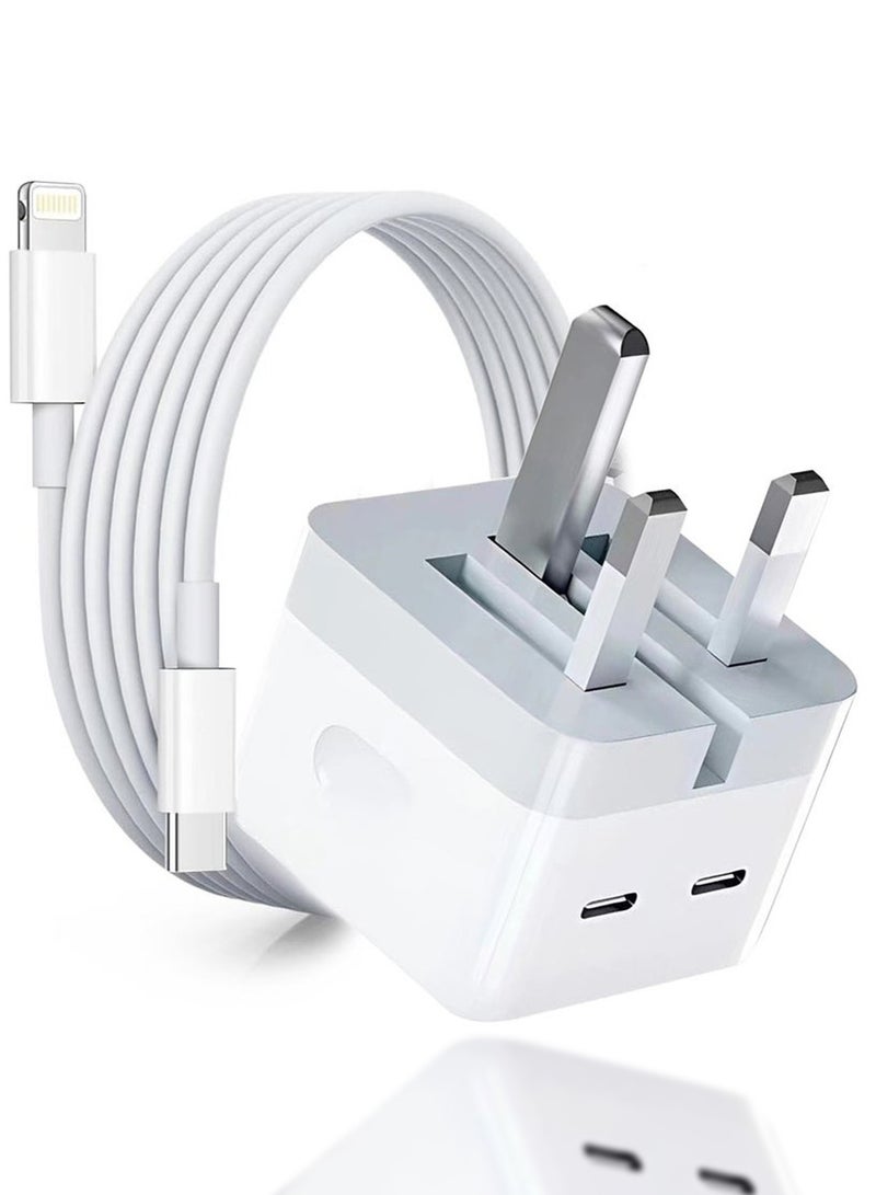 هيروكس شاحن سريع للآيفون بقوة 35 وات | منفذا USB Type-C مزدوجان 3.0 مع كابل سريع بطول 2 متر، قابس USB C قابل للطي، متوافق مع آيفون 14/14Pro/14Pro Max/14 Plus/13Pro Max/13 Pro/13/12/11/XS، وآيباد ميني 6/آيباد برو - Image 1