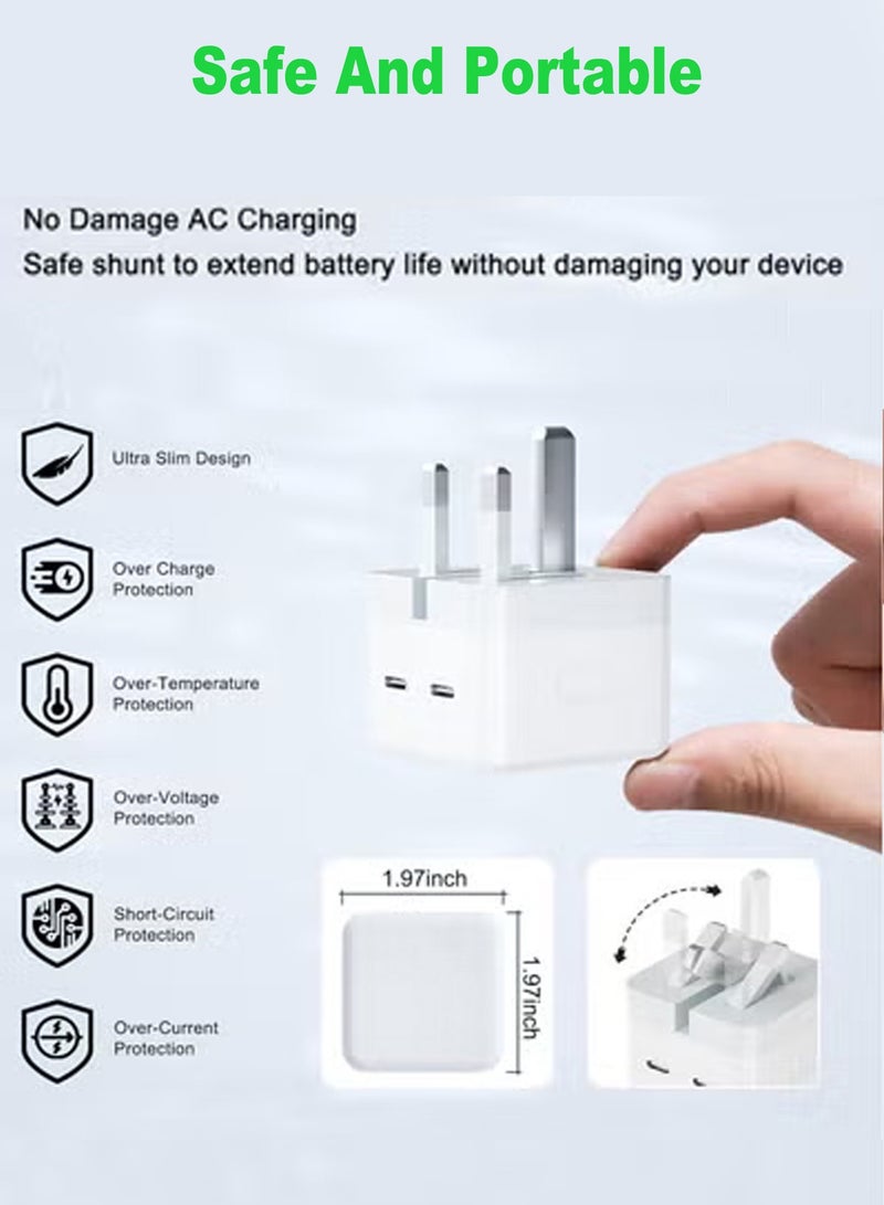 هيروكس شاحن سريع للآيفون بقوة 35 وات | منفذا USB Type-C مزدوجان 3.0 مع كابل سريع بطول 2 متر، قابس USB C قابل للطي، متوافق مع آيفون 14/14Pro/14Pro Max/14 Plus/13Pro Max/13 Pro/13/12/11/XS، وآيباد ميني 6/آيباد برو - Image 3