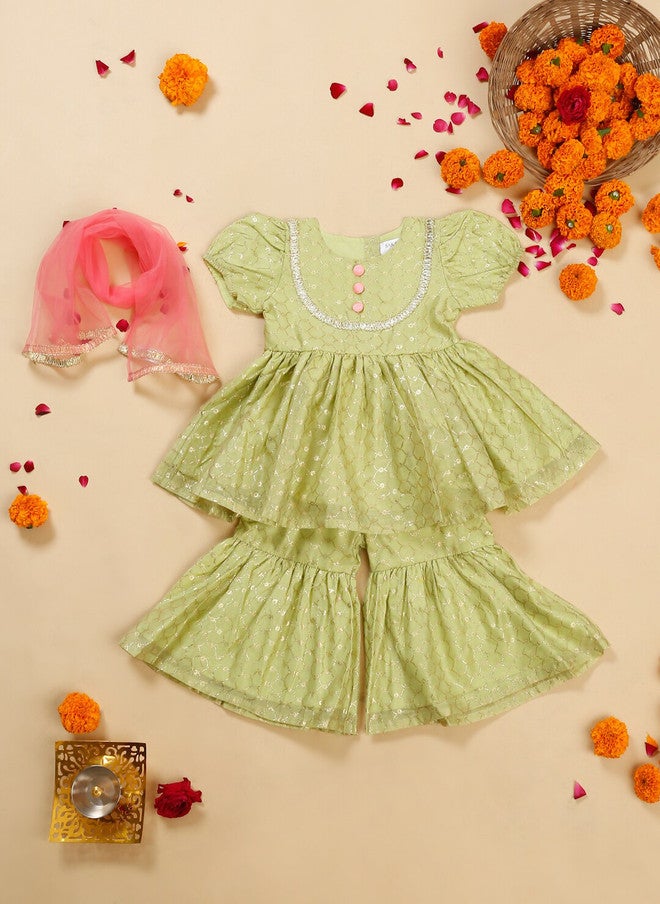 Saka Designs Girls Ethnic Motif Printed Kurta With Sharara & Dupatta - Image 1