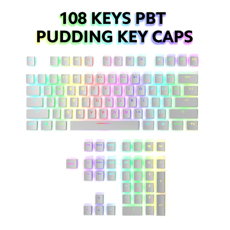 PBT Pudding Key Caps 108 Keys PBT Thickened Two-color Key Cap Set OEM Height for Mechanical Keyboard White(Only Keycaps) - Image 2