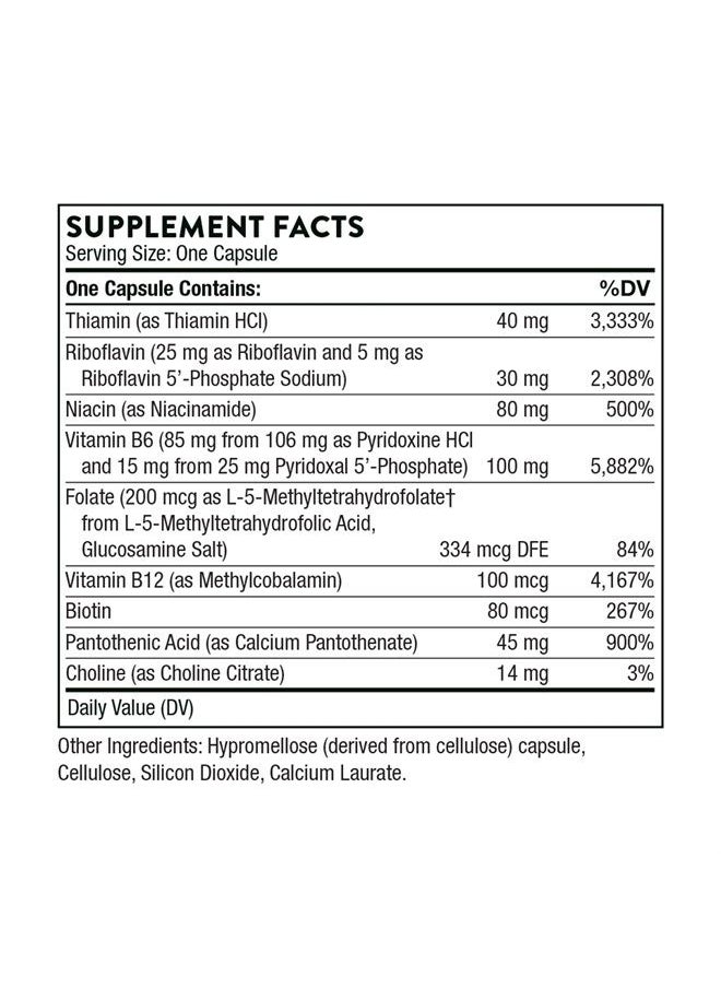 Thorne B-Complex #6 - Vitamin B Complex with Active Forms of Essential B Vitamins and Extra B6-60 Capsules