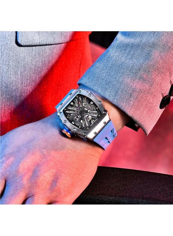 باغاني ديزاين الرجال الكوارتز الرياضة ووتش الفولاذ المقاوم للصدأ ووتش 50 متر للماء ووتش الأزرق معصمه بد-1738 الفضة الأزرق - Image 2