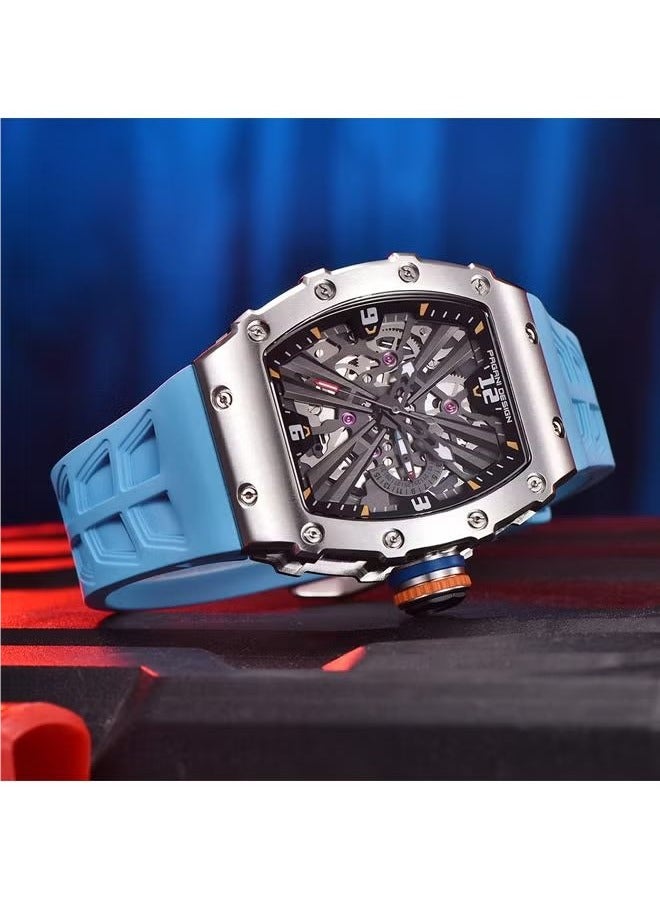 باغاني ديزاين الرجال الكوارتز الرياضة ووتش الفولاذ المقاوم للصدأ ووتش 50 متر للماء ووتش الأزرق معصمه بد-1738 الفضة الأزرق - Image 4