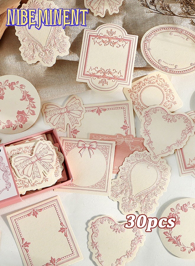 NIBEMINENT 30 Pcs Vintage Pink Lace Edge Scrapbook Paper Set, Embossed Floral Journaling Stationery Kit, Aesthetic Decorative Writing Paper, Retro Craft Material for Cardmaking, Scrapbooking, and DIY Gifts, Greeting Cards（Pink） - Image 1
