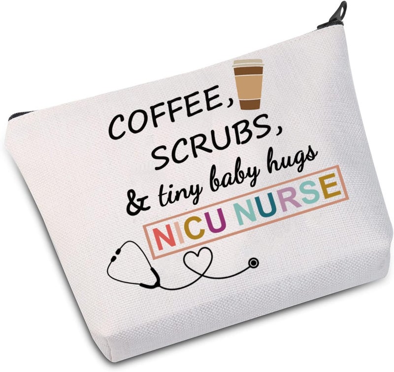 JXGZSO JXGZSO NICU Nurse Gift NICU Nurse Makeup Bag Coffee Scrubs Tiny Baby Hugs Cosmetic Bag (COFFEE NICU Nurse Bag)