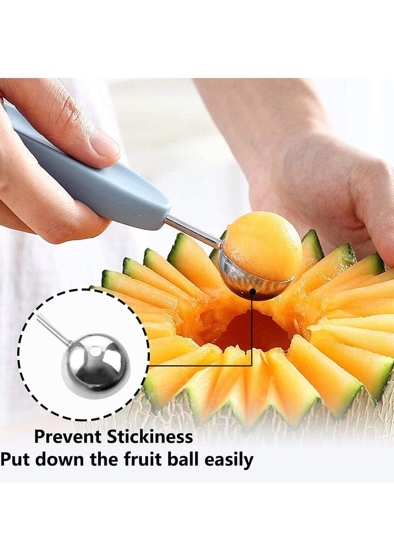 SYOSI Melon Baller Scoop Set 4 Pieces 4 in 1 Melon Baller Fruit Scoops Set Stainless Steel Fruit Carving Knife Melon Peeler Watermelon Slicer Multifunctional Kitchen Tool Fruit Baller Melon Spoons  - Image 4