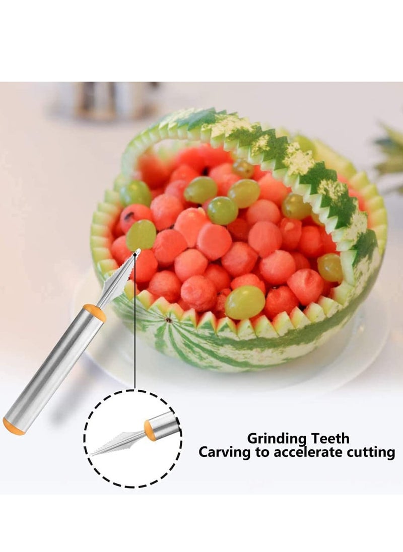 SYOSI Melon Baller Scoop Set 4 Pieces 4 in 1 Melon Baller Fruit Scoops Set Stainless Steel Fruit Carving Knife Melon Peeler Watermelon Slicer Multifunctional Kitchen Tool Fruit Baller Melon Spoons  - Image 5