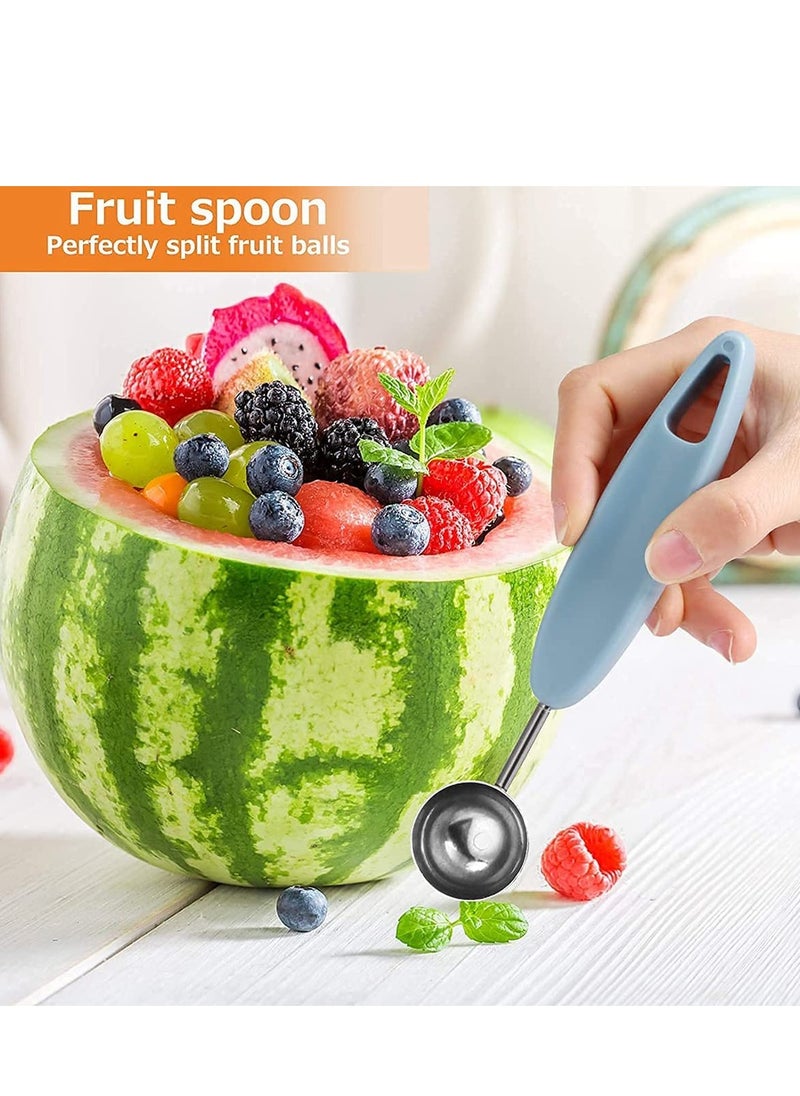 SYOSI Melon Baller Scoop Set 4 Pieces 4 in 1 Melon Baller Fruit Scoops Set Stainless Steel Fruit Carving Knife Melon Peeler Watermelon Slicer Multifunctional Kitchen Tool Fruit Baller Melon Spoons  - Image 2
