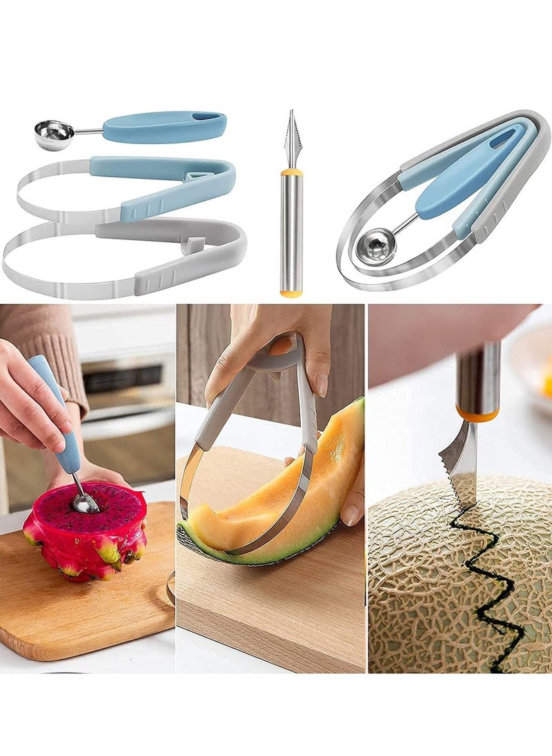 SYOSI Melon Baller Scoop Set 4 Pieces 4 in 1 Melon Baller Fruit Scoops Set Stainless Steel Fruit Carving Knife Melon Peeler Watermelon Slicer Multifunctional Kitchen Tool Fruit Baller Melon Spoons  - Image 3