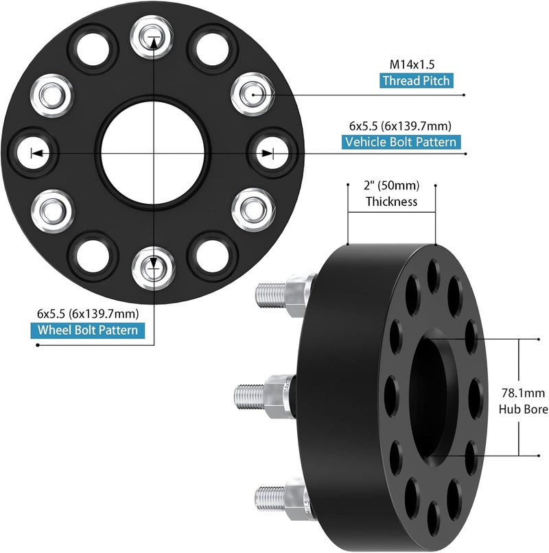 HHCSOP 6x5.5 Wheel Spacers 2" (50mm) with M14x1.5 Studs for Chevy and GMC Vehicles - Image 4