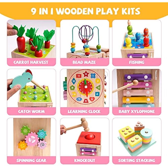 MOTOR SKILLS TOY FROM 1 YEAR, 9 IN 1 WOODEN TOY, BABY SORTING & STACKING TOY, MOTOR SKILLS TOY, FISHING GAME, HAMMER GAME FOR BOYS AND GIRLS, EDUCATIONAL TOY, GIFT BABY 1 2 3 4 5 YEARS - Image 4