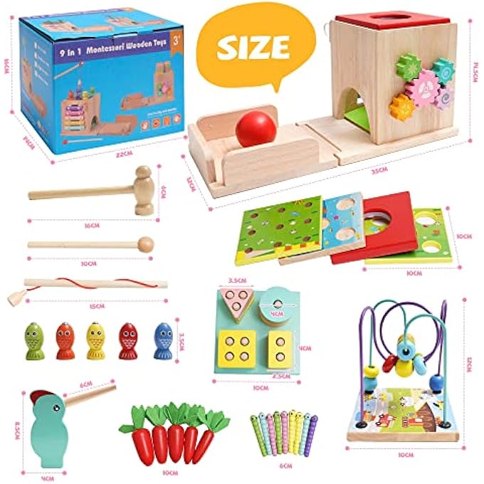 MOTOR SKILLS TOY FROM 1 YEAR, 9 IN 1 WOODEN TOY, BABY SORTING & STACKING TOY, MOTOR SKILLS TOY, FISHING GAME, HAMMER GAME FOR BOYS AND GIRLS, EDUCATIONAL TOY, GIFT BABY 1 2 3 4 5 YEARS - Image 5