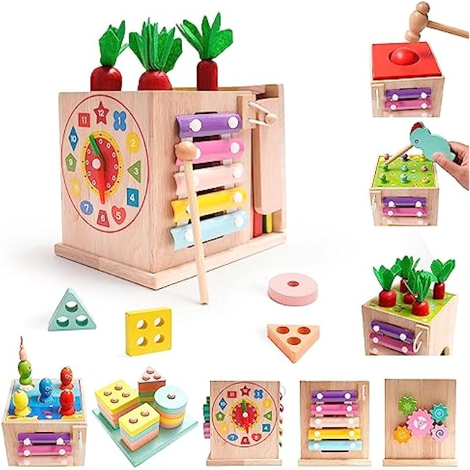MOTOR SKILLS TOY FROM 1 YEAR, 9 IN 1 WOODEN TOY, BABY SORTING & STACKING TOY, MOTOR SKILLS TOY, FISHING GAME, HAMMER GAME FOR BOYS AND GIRLS, EDUCATIONAL TOY, GIFT BABY 1 2 3 4 5 YEARS - Image 3