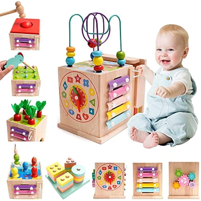 MOTOR SKILLS TOY FROM 1 YEAR, 9 IN 1 WOODEN TOY, BABY SORTING & STACKING TOY, MOTOR SKILLS TOY, FISHING GAME, HAMMER GAME FOR BOYS AND GIRLS, EDUCATIONAL TOY, GIFT BABY 1 2 3 4 5 YEARS - Image 1