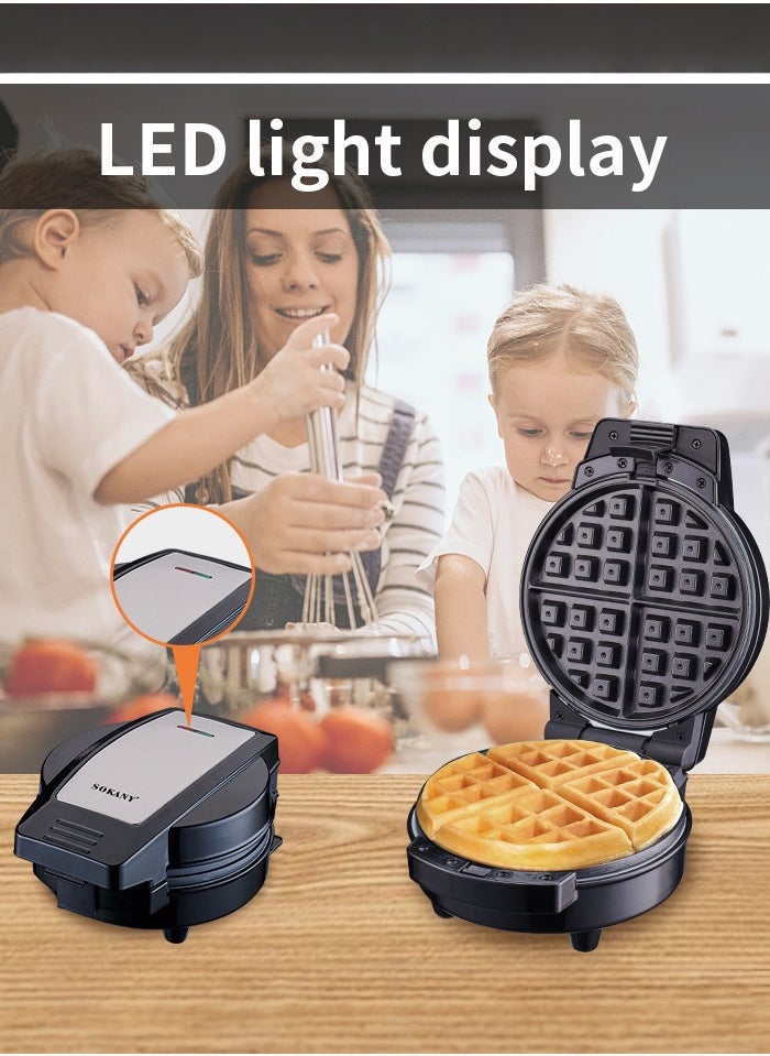 sokany - 3-IN-1 Waffle Maker,Non-Stick Multi Snacks Maker with WaffleDonut/Cartoon Cake, Detachable Plates 800 SK-08006 Black/Silver - Image 1