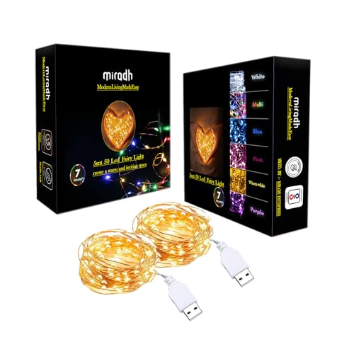MIRADH Fairy Lights USB Powered String Lights 5M, 50 Led Christmas Lights Fairy String Lights for Party Wedding Festival Bedroom Table Decoration (Warm White, PACKOF 2) - Image 1
