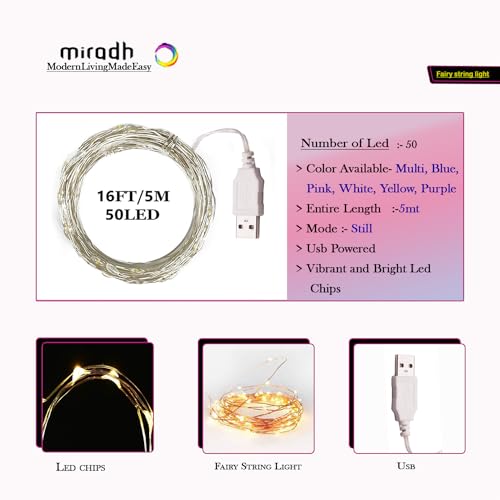 MIRADH Fairy Lights USB Powered String Lights 5M, 50 Led Christmas Lights Fairy String Lights for Party Wedding Festival Bedroom Table Decoration (Warm White, PACKOF 2) - Image 2