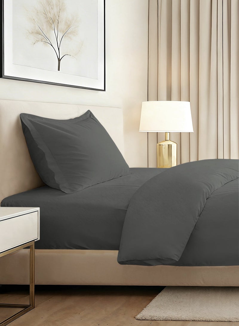 Pizuna Pure 100% Cotton Single Duvet Cover Set with Fitted Single Bed Sheet Dark Grey, 400 Thread Count Long Staple Cotton Bedding Set, Soft Sateen Weave Comforter Set & 40 cm Deep Fitted Sheets - Image 1