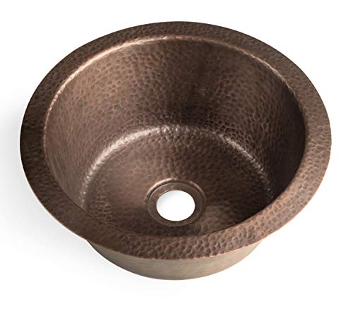 Monarch Abode 12-inch Hand Hammered Pure Copper Essex Dual Mount Drop in Bar Prep Sink, Drop in or Undermount Kitchen Sink, Single Circular Bowl - Image 1