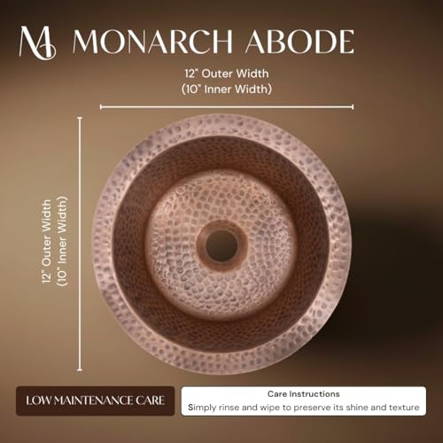Monarch Abode 12-inch Hand Hammered Pure Copper Essex Dual Mount Drop in Bar Prep Sink, Drop in or Undermount Kitchen Sink, Single Circular Bowl - Image 2